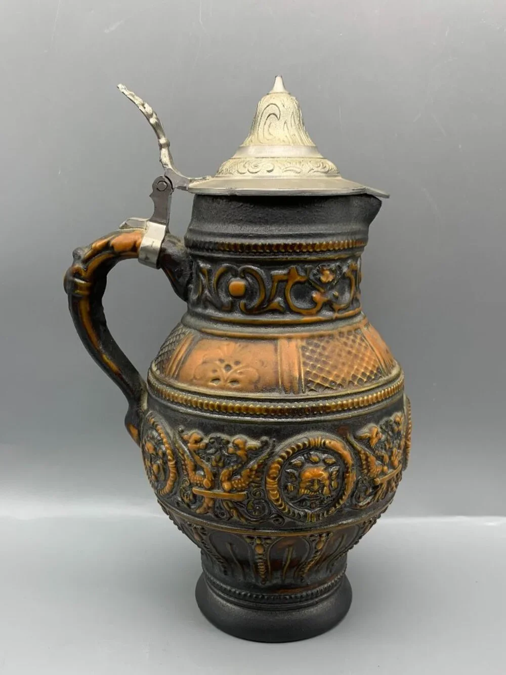 Vintage German Stoneware Beer Stein with Pewter Lid-Made in Germany